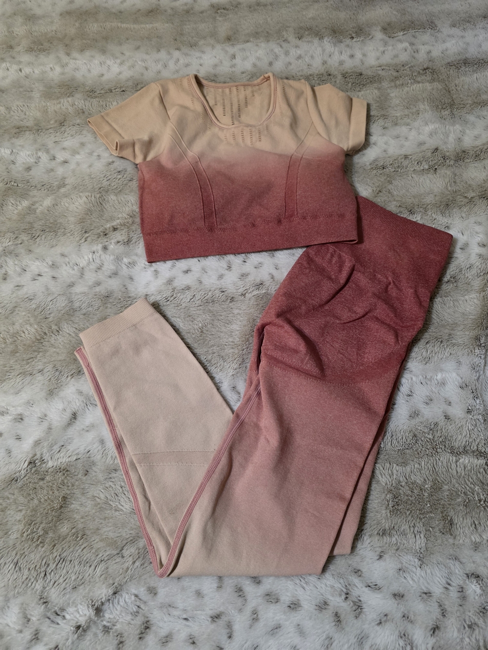 SHEIN Pink to Rose Ombre Seamless Leggings & Crop Top Set